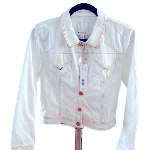NWT Spanner Gold embellished cream jean jacket XS - Picture 7 of 9